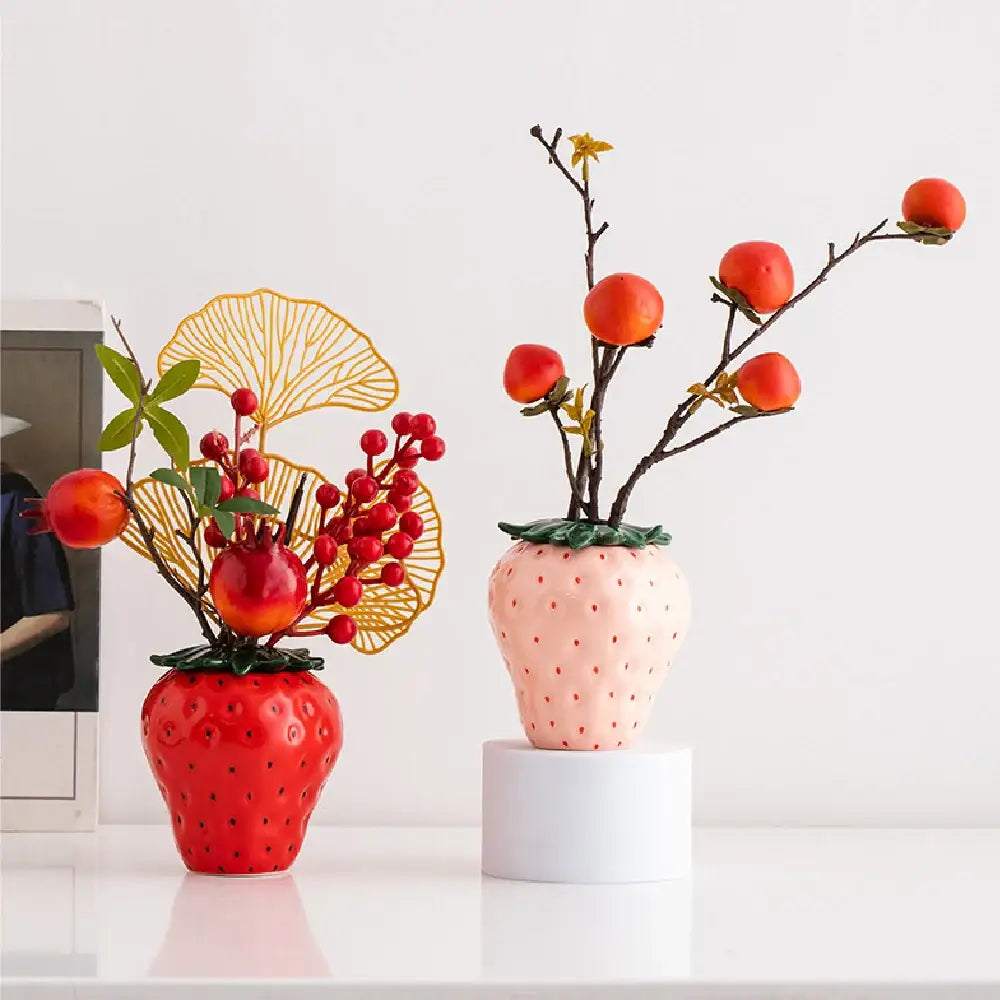 Red Ceramic Strawberry Vase