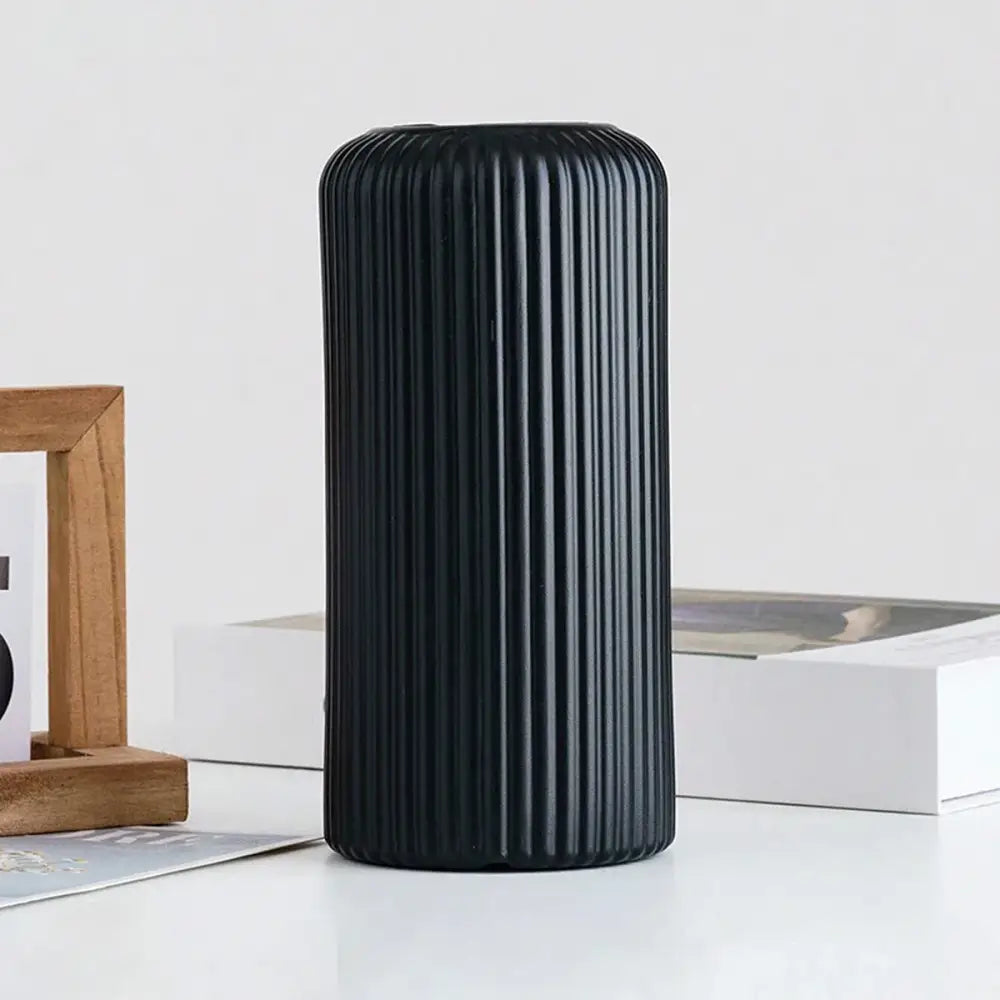 Black Striped Plastic Vase with Ceramic Finish