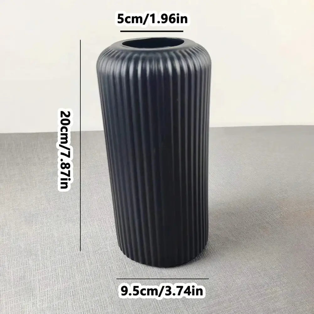 Black Striped Plastic Vase with Ceramic Finish