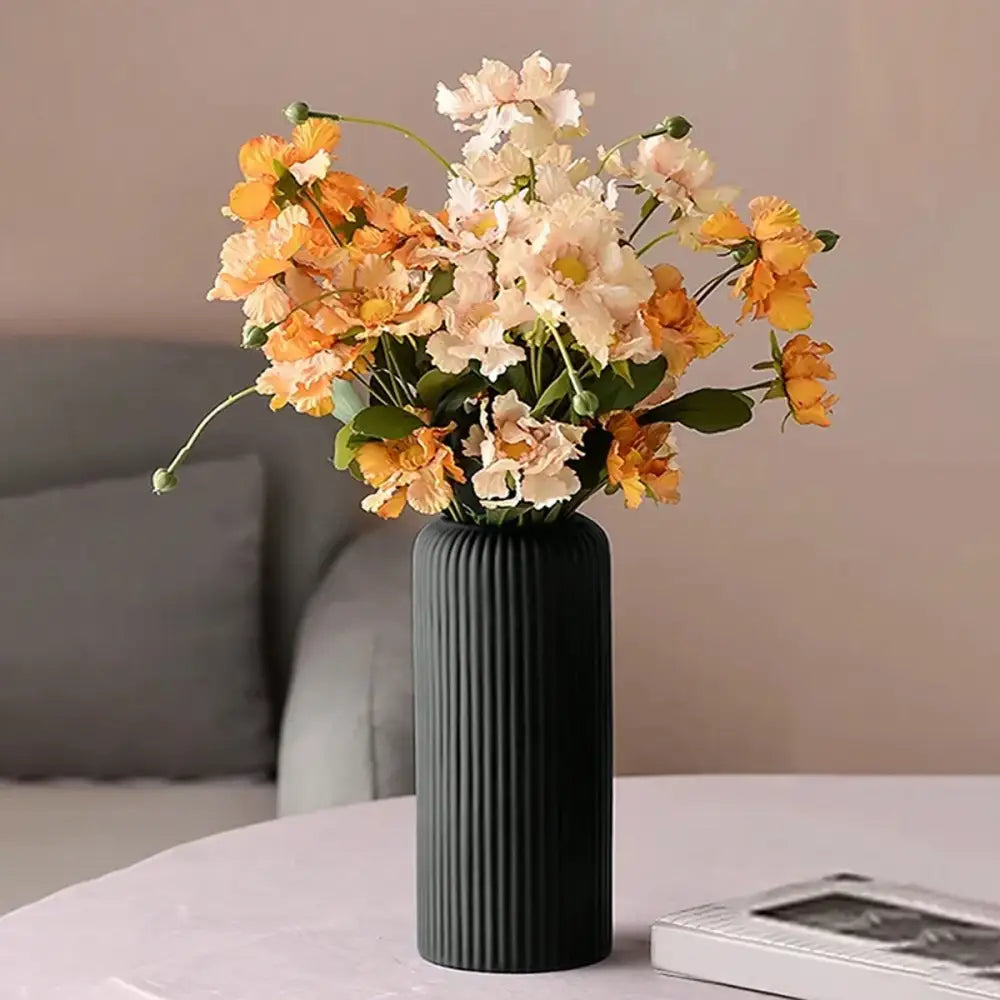 Black Striped Plastic Vase with Ceramic Finish