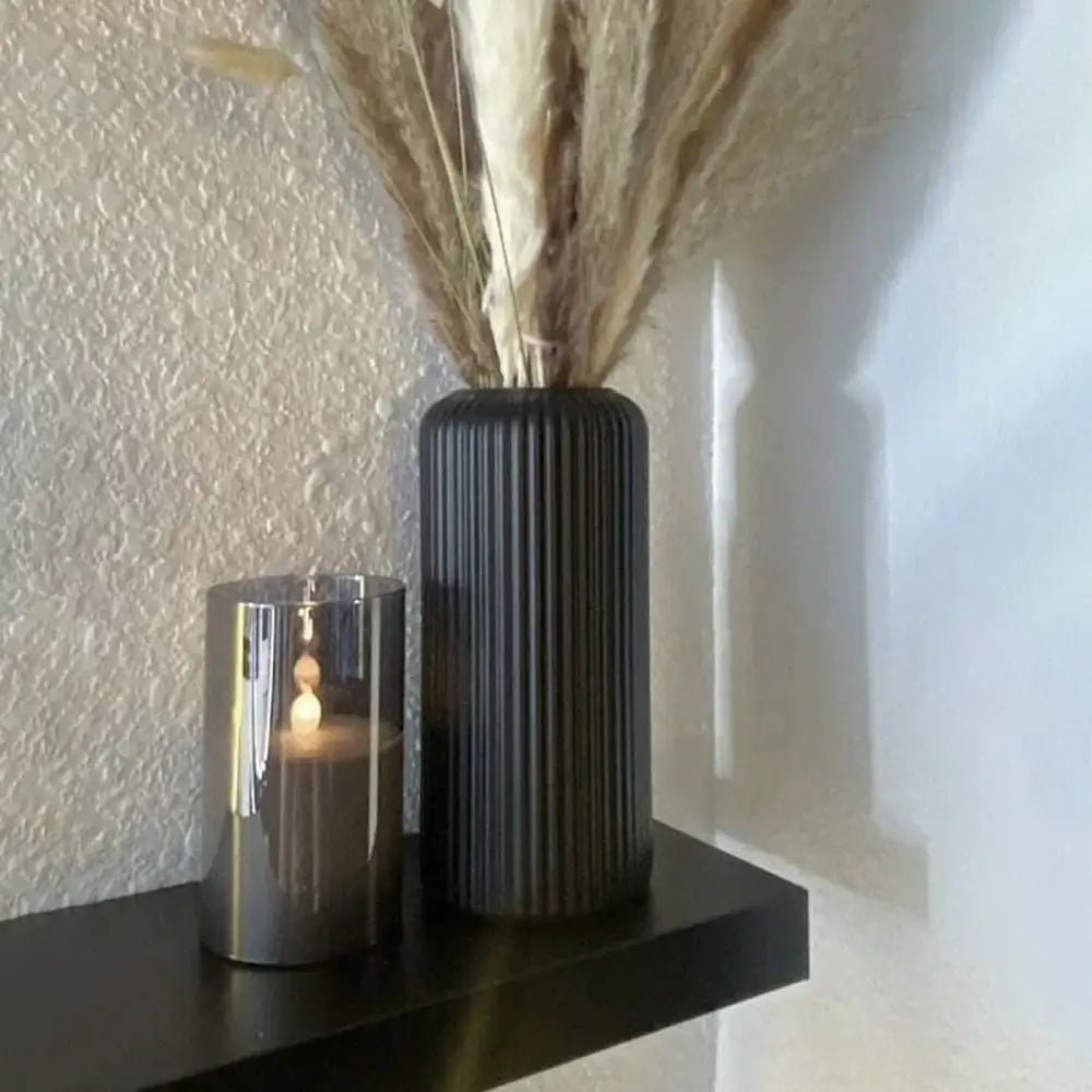 Black Striped Plastic Vase with Ceramic Finish