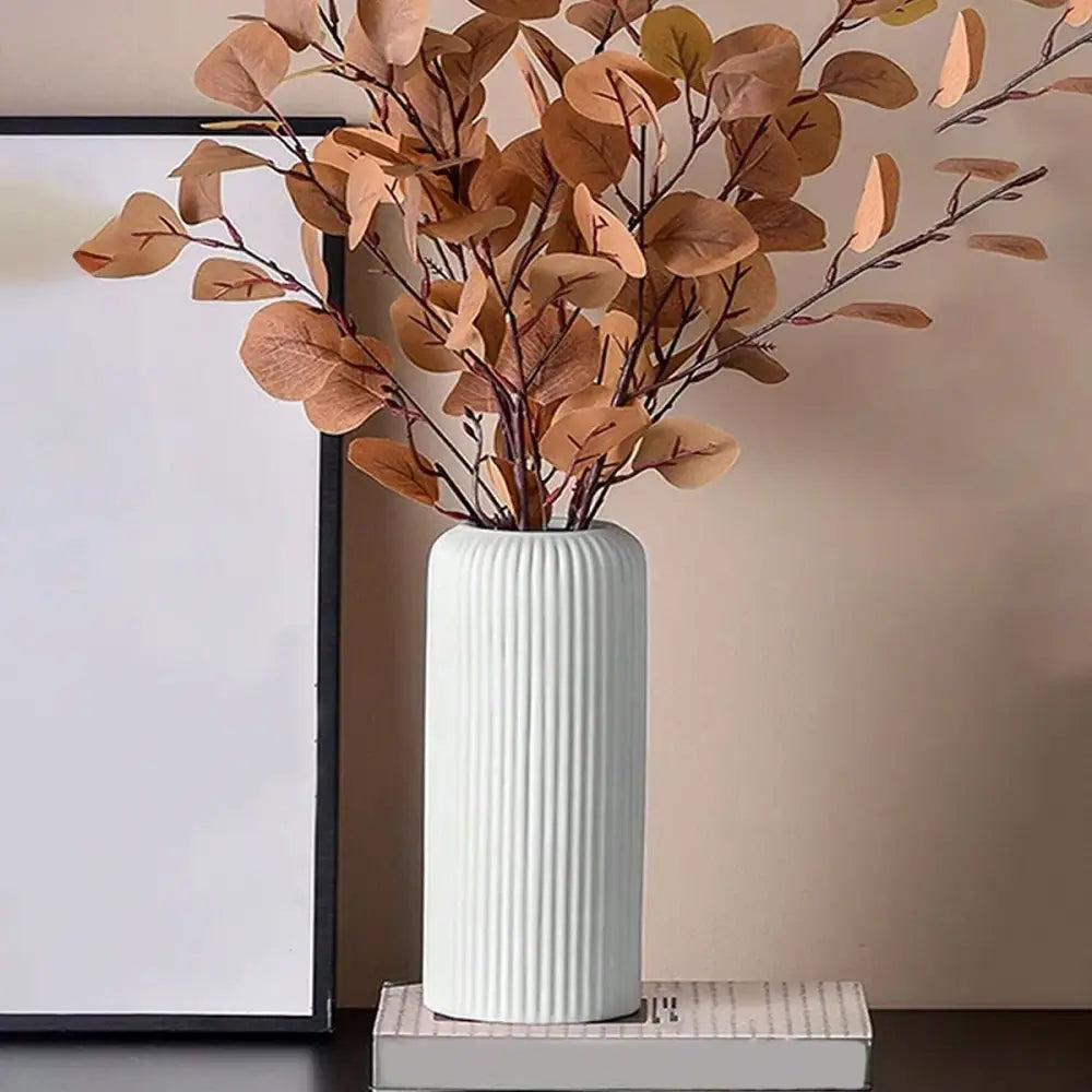 Black Striped Plastic Vase with Ceramic Finish