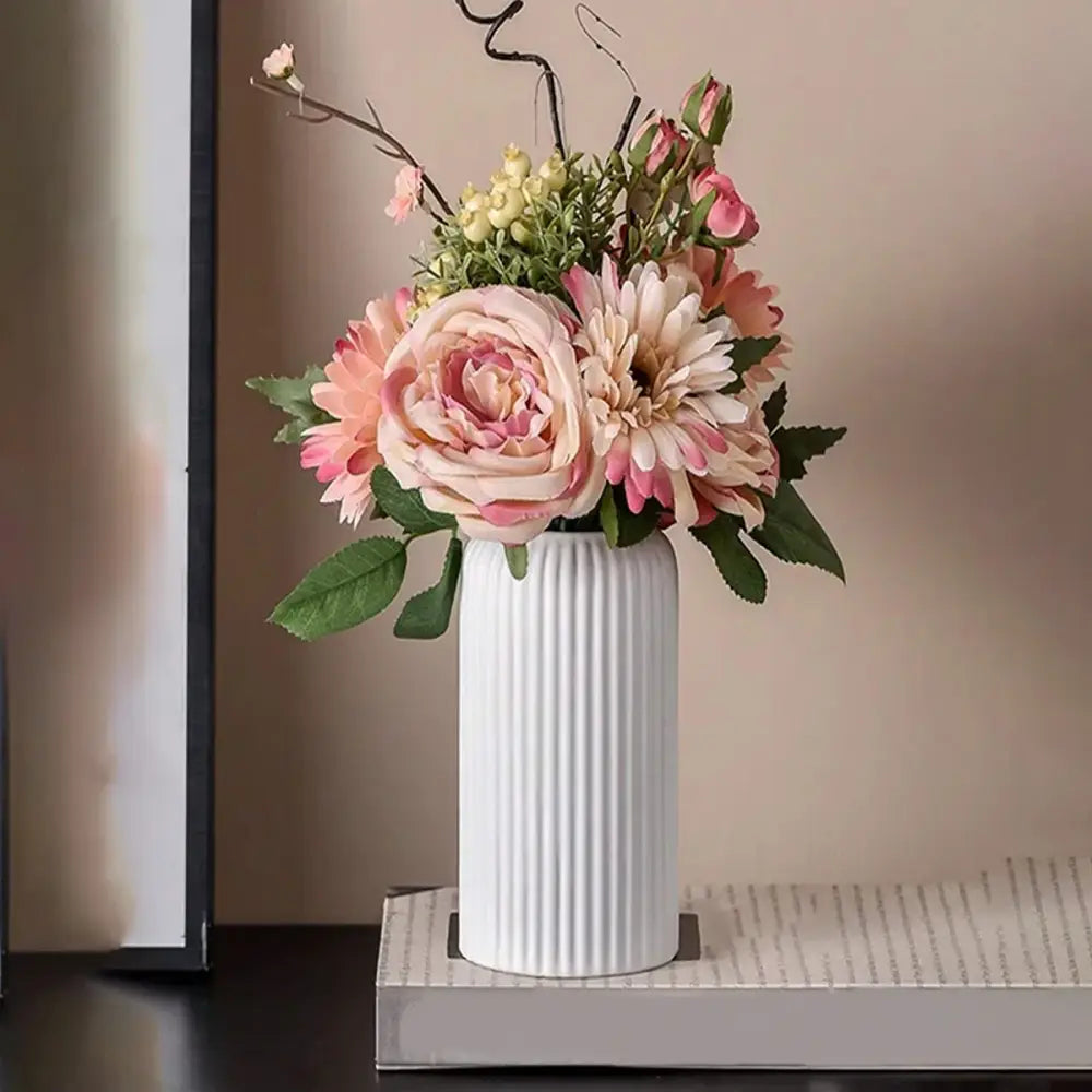 Black Striped Plastic Vase with Ceramic Finish