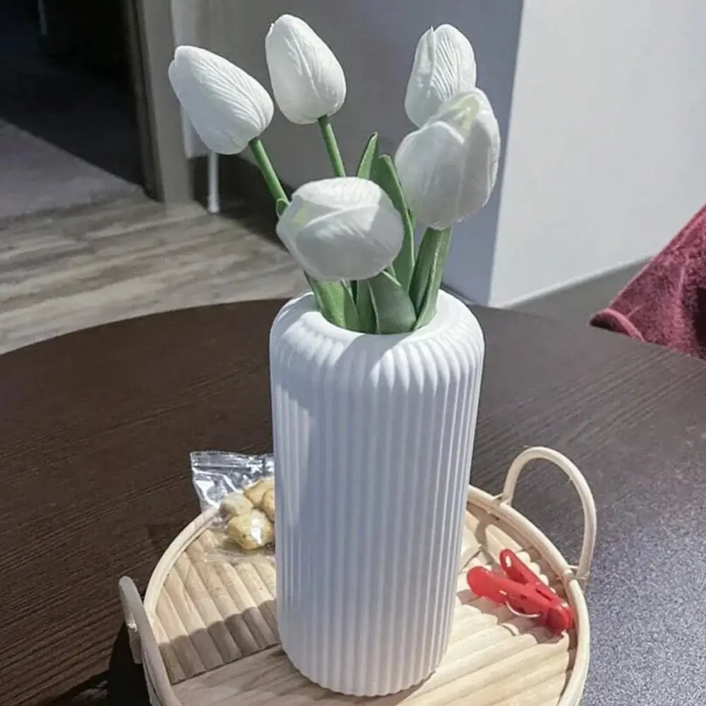 Black Striped Plastic Vase with Ceramic Finish