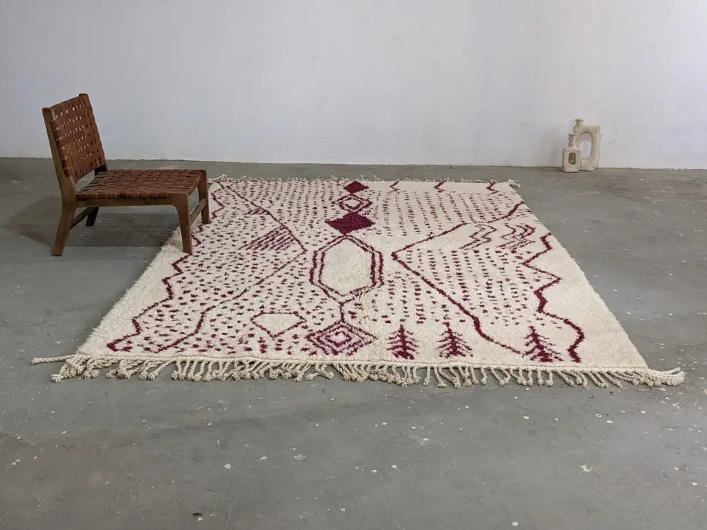 Beige Burgundy Beni Ouarain Rug
