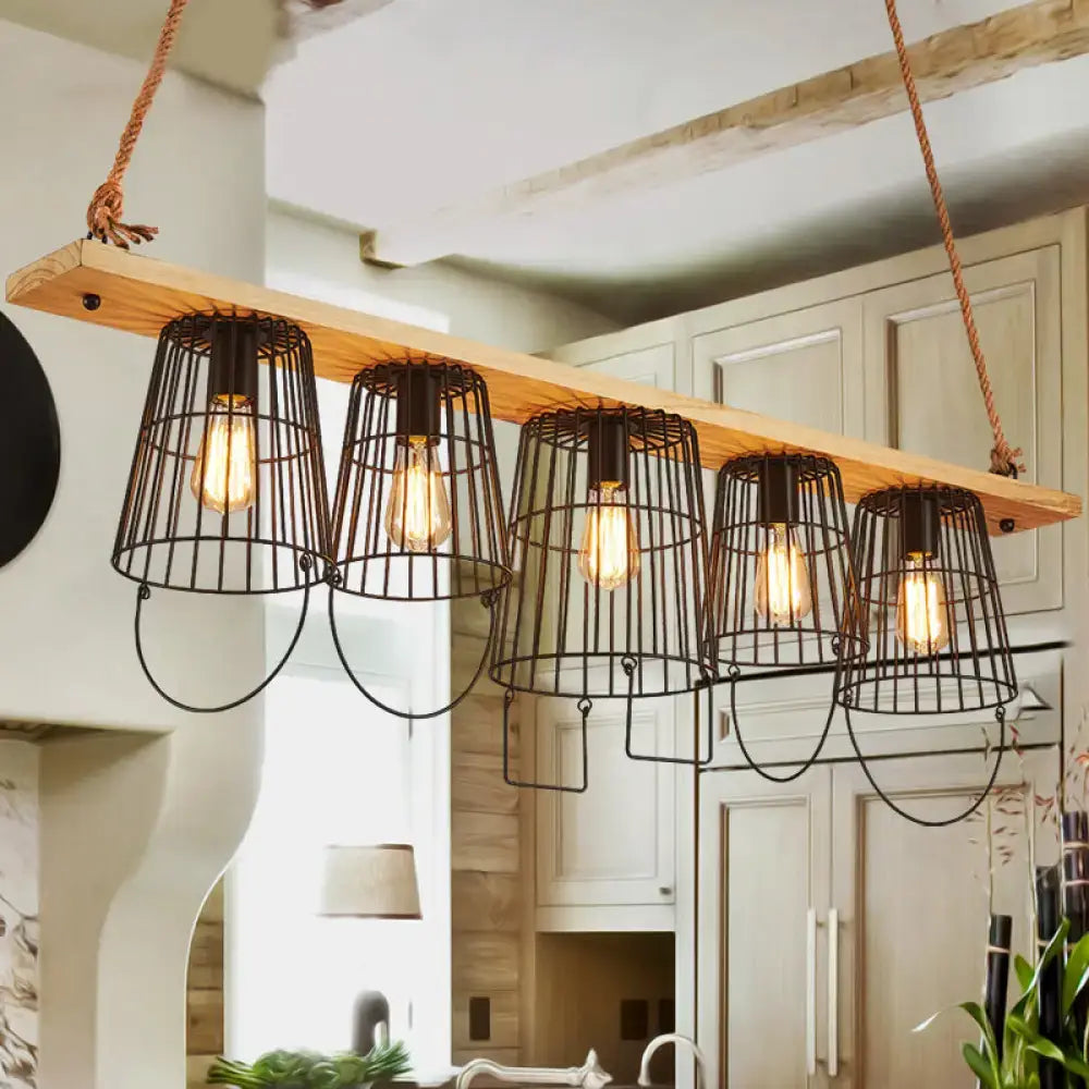 Wood Industrial Island Pendant