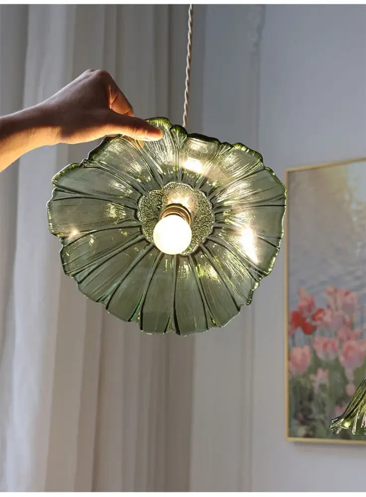 Vintage pink green and white flower glass pendant lights dining room
