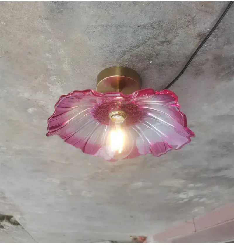 Vintage pink green and white flower glass pendant lights dining room