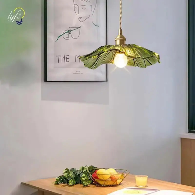 Vintage pink green and white flower glass pendant lights dining room