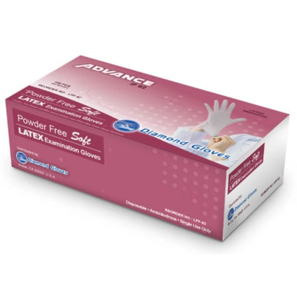 Diamond Advance IP62 Latex Exam Gloves 5.6mil Polymer Coated Powder Free 10 boxes per case