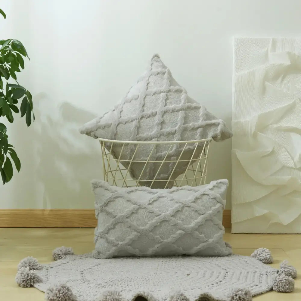 Gray Diamond Embroidered 45x45cm Cushion Cover