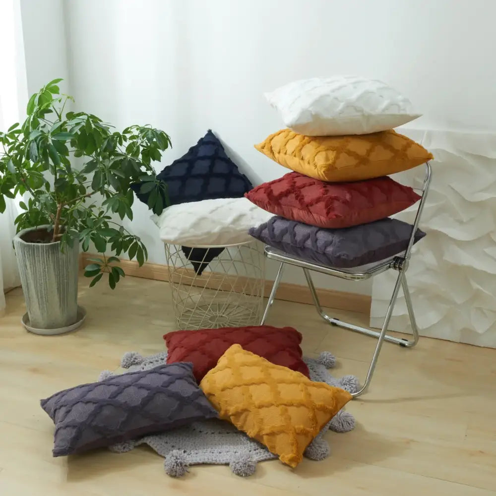 Gray Diamond Embroidered 45x45cm Cushion Cover