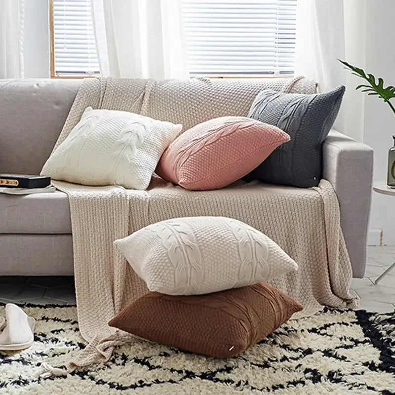 Gray Cable Knit Pillow