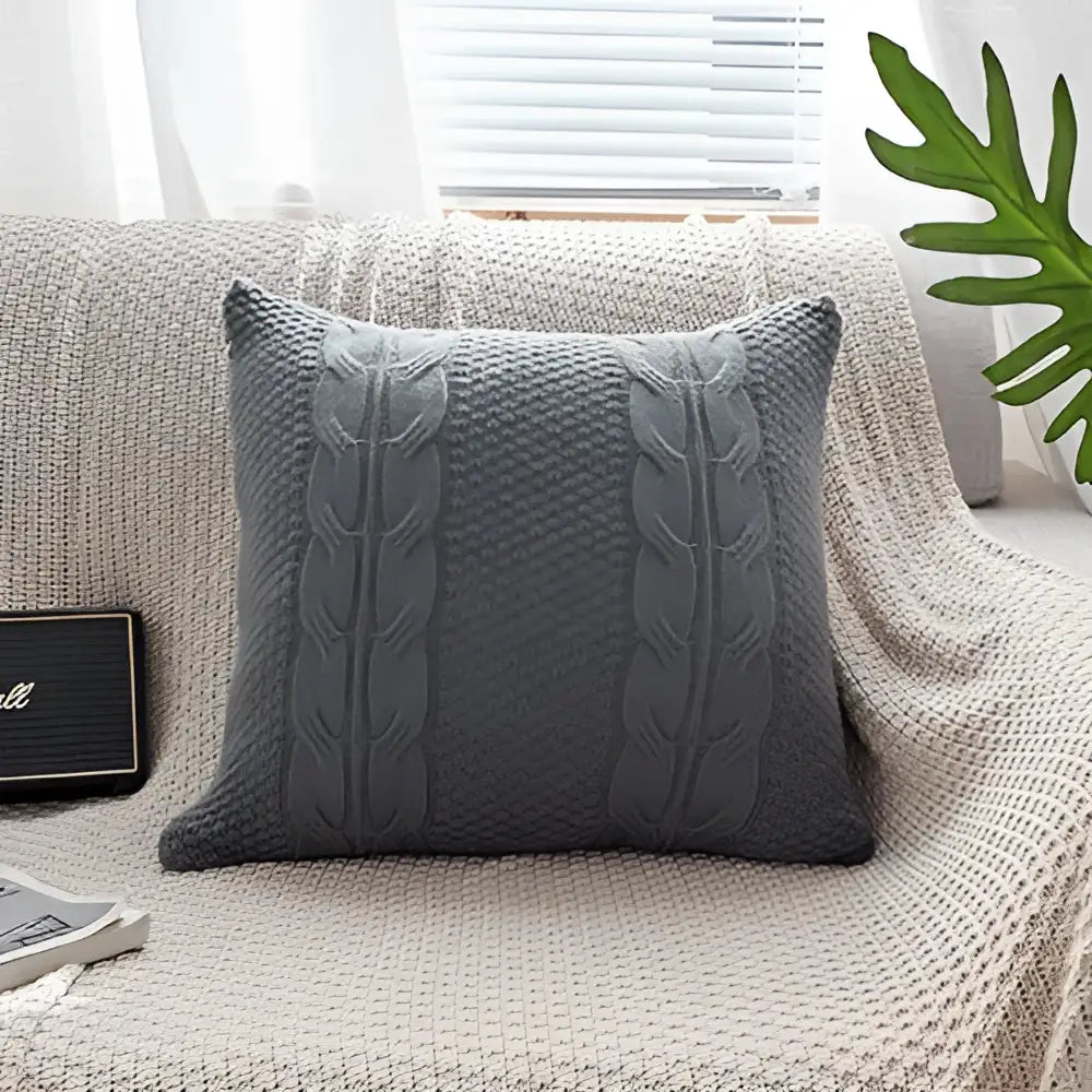 Gray Cable Knit Pillow