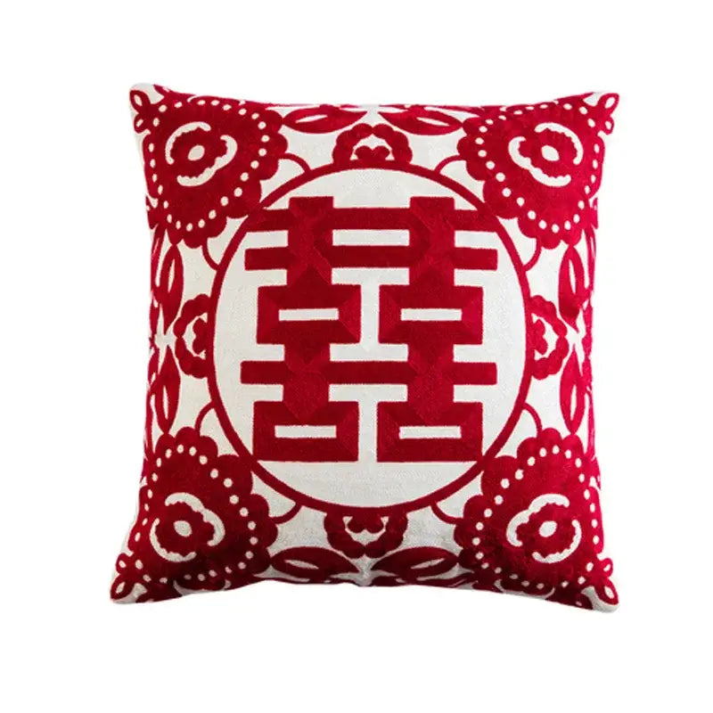 Red Embroidered Lumbar Pillow