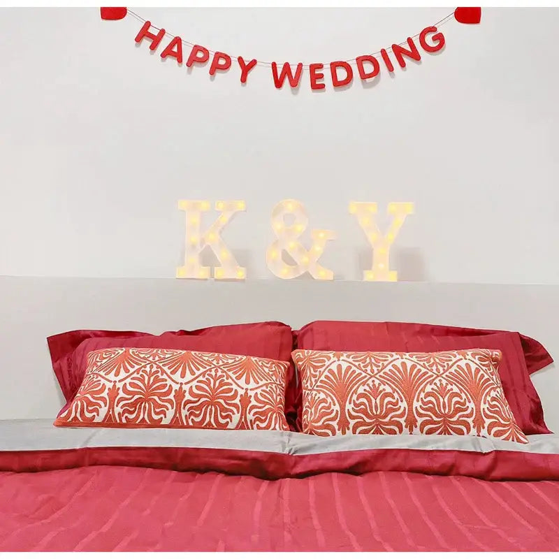Red Embroidered Lumbar Pillow