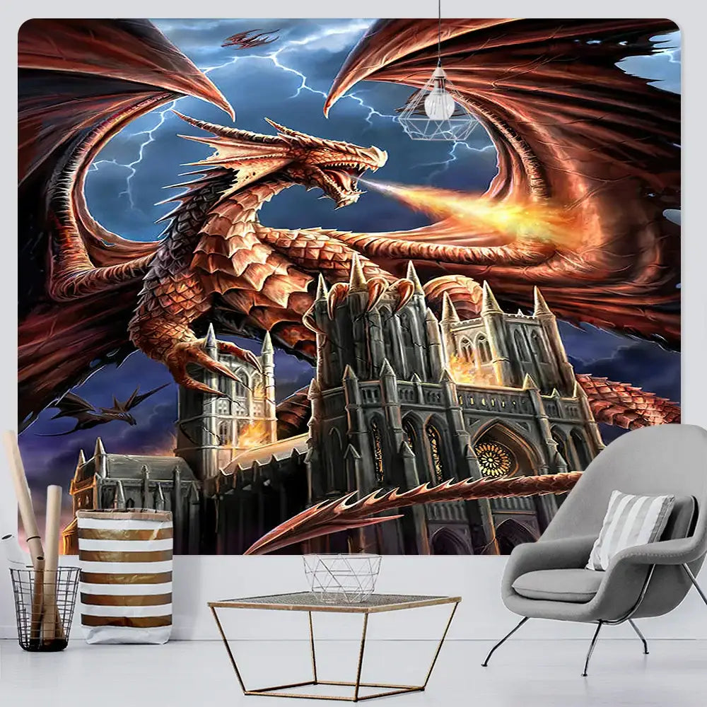 Orange Gold Dragon Tapestry
