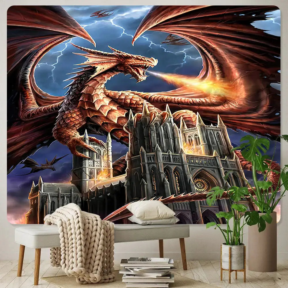 Orange Gold Dragon Tapestry