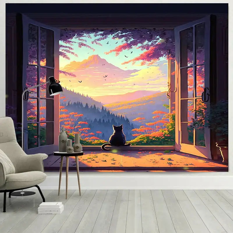 Cat Landscape Wall Tapestry