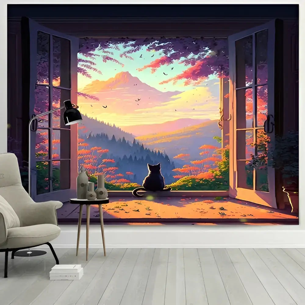 Cat Landscape Wall Tapestry