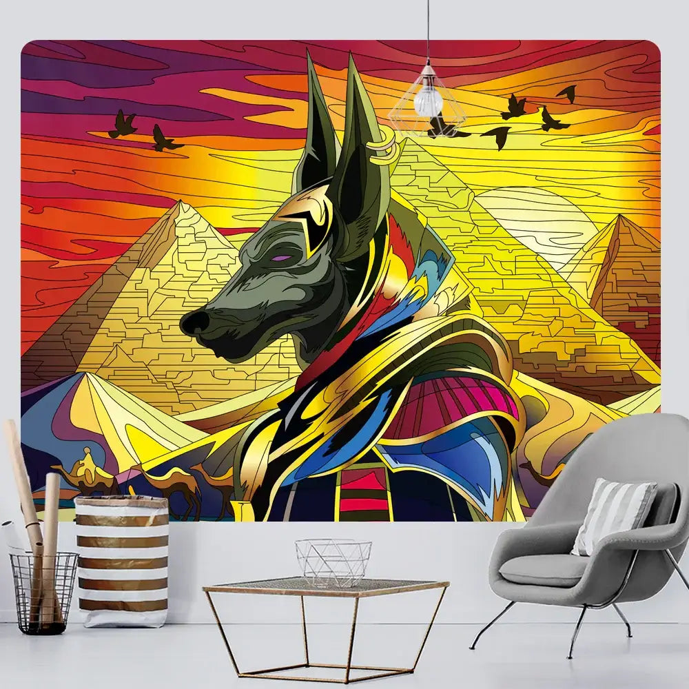 Green Anubis Psychedelic Tapestry