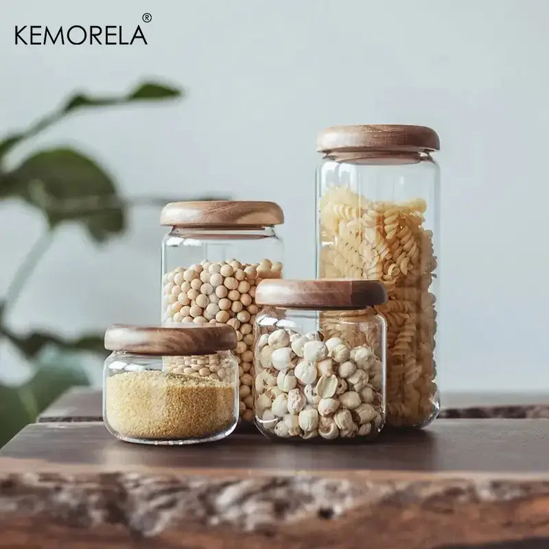 Acacia Glass Storage Jars