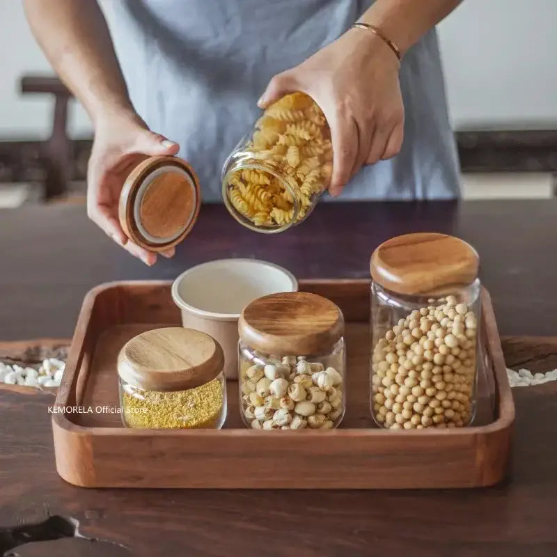 Acacia Glass Storage Jars