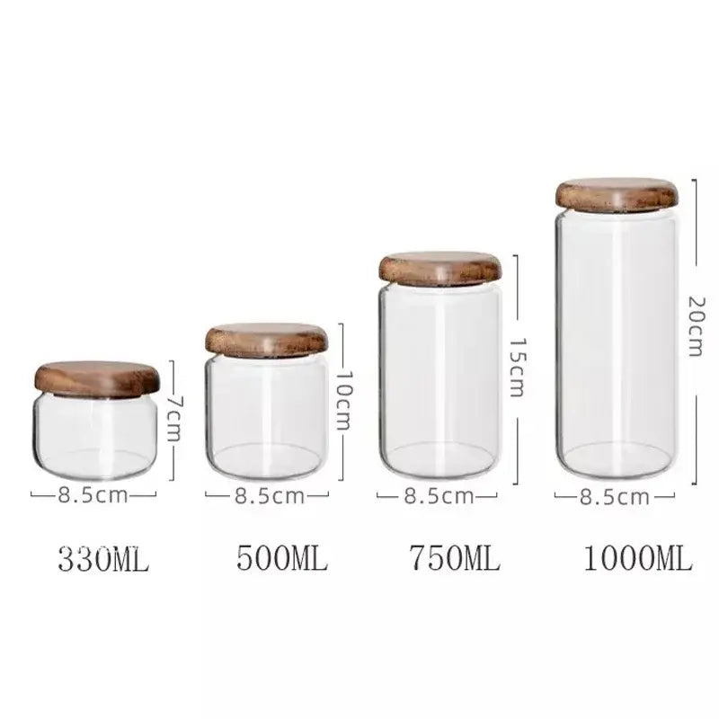 Acacia Glass Storage Jars