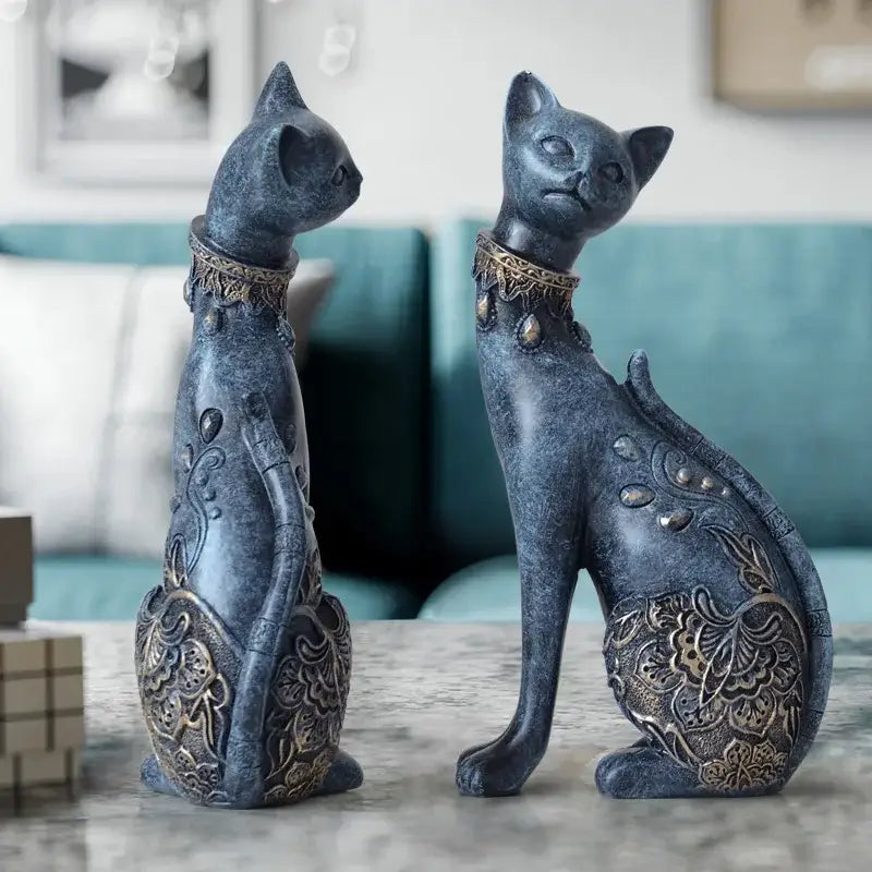 Blue Gold Cat Statue