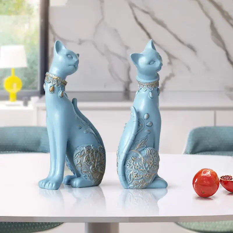 Blue Gold Cat Statue