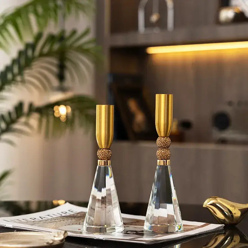 Gold Crystal Candle Holder Set