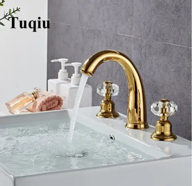 Gold Crystal Basin Faucet Hot and Cold Mixer