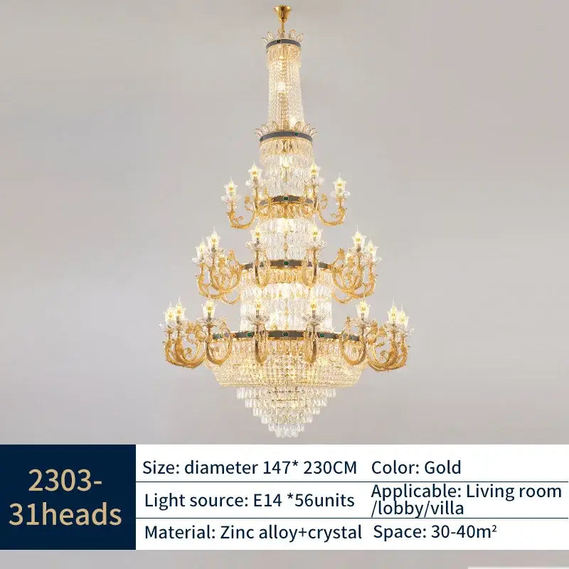 Gold Duplex Crystal Chandelier Up To 31 Heads