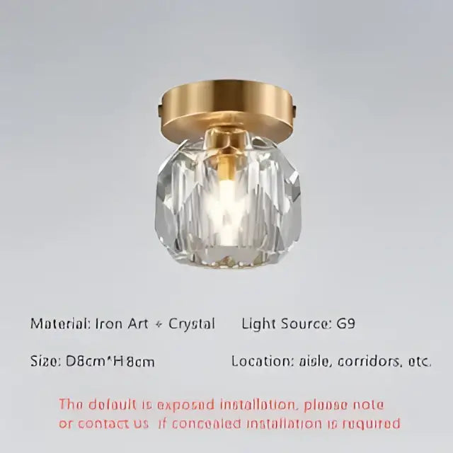 Gold Crystal Ceiling Light Compact Hallway Design