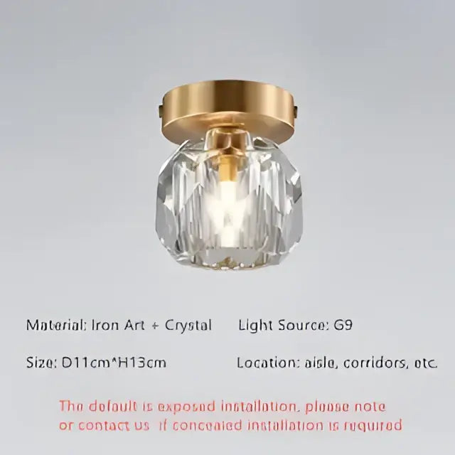 Gold Crystal Ceiling Light Compact Hallway Design