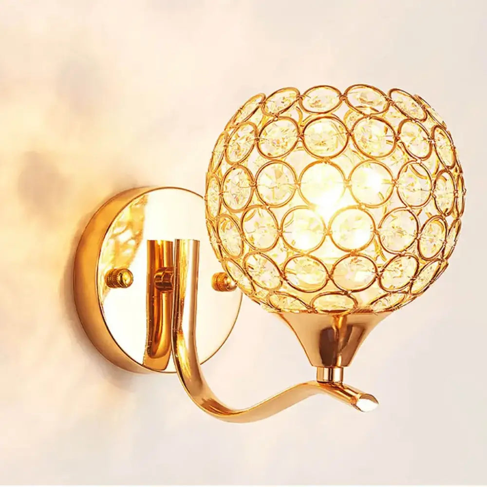 Gold Crystal Globe Sconce Clip-On Design