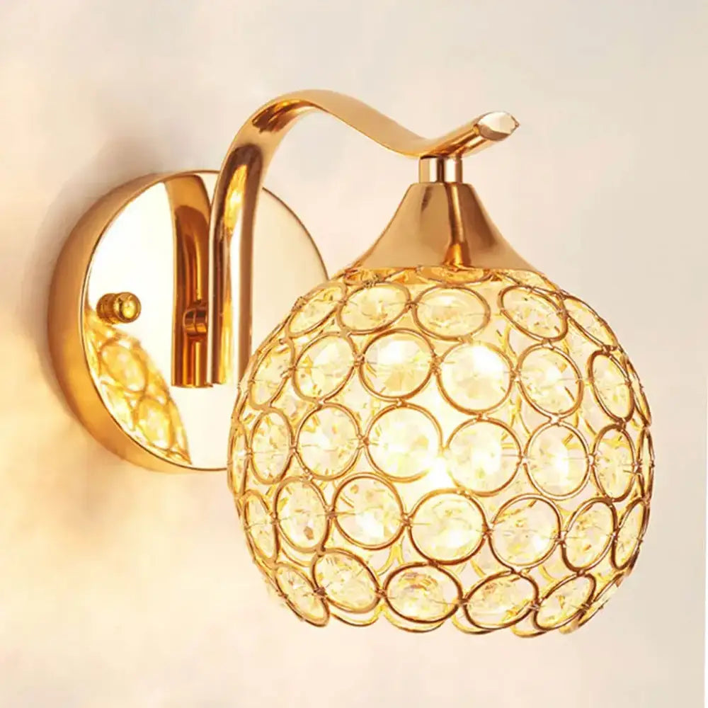 Gold Crystal Globe Sconce Clip-On Design