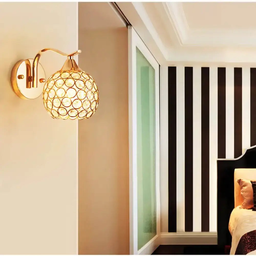 Gold Crystal Globe Sconce Clip-On Design