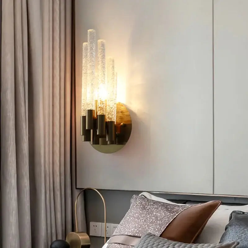 Textured Gold Glass Wall Sconce for Bedrooms