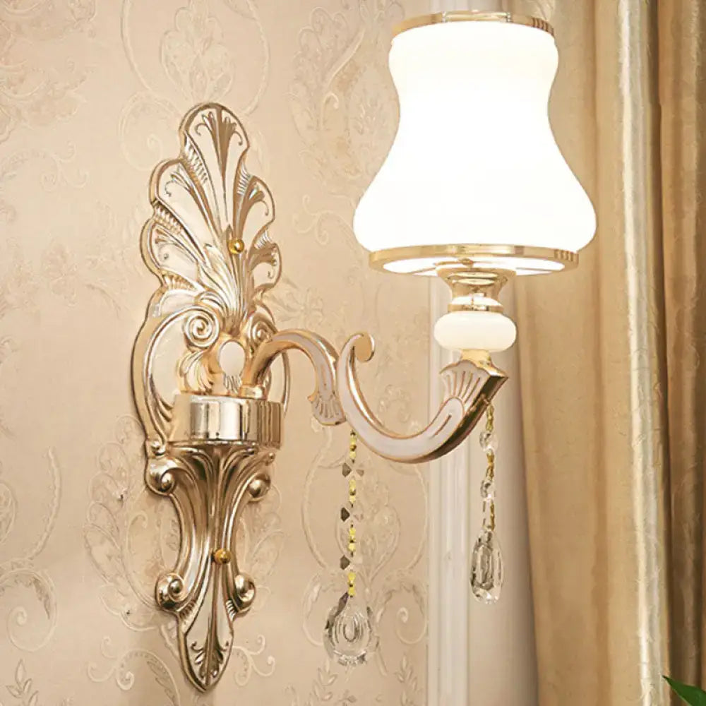 Gold Crystal Scrolled Arm Wall Sconce