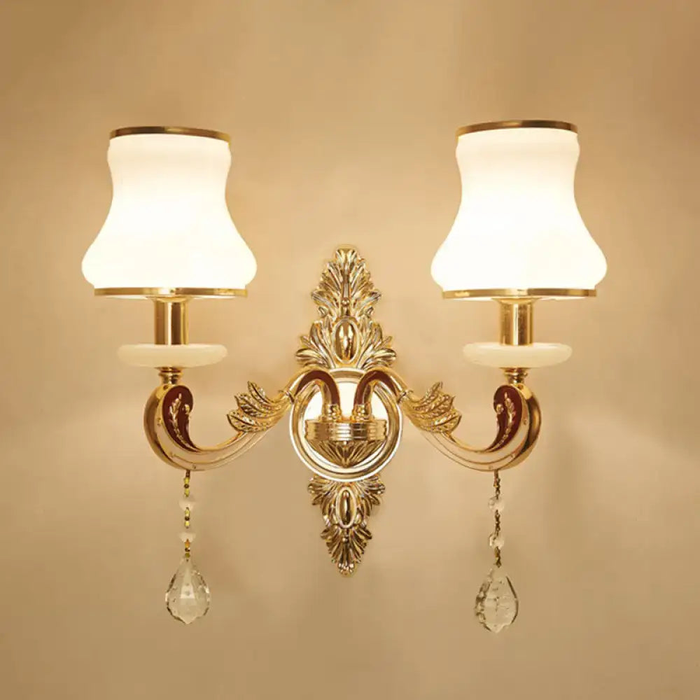 Gold Crystal Scrolled Arm Wall Sconce