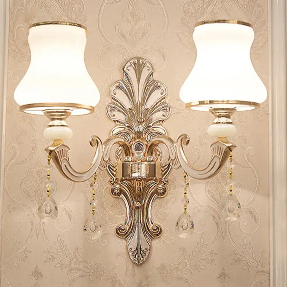 Gold Crystal Scrolled Arm Wall Sconce