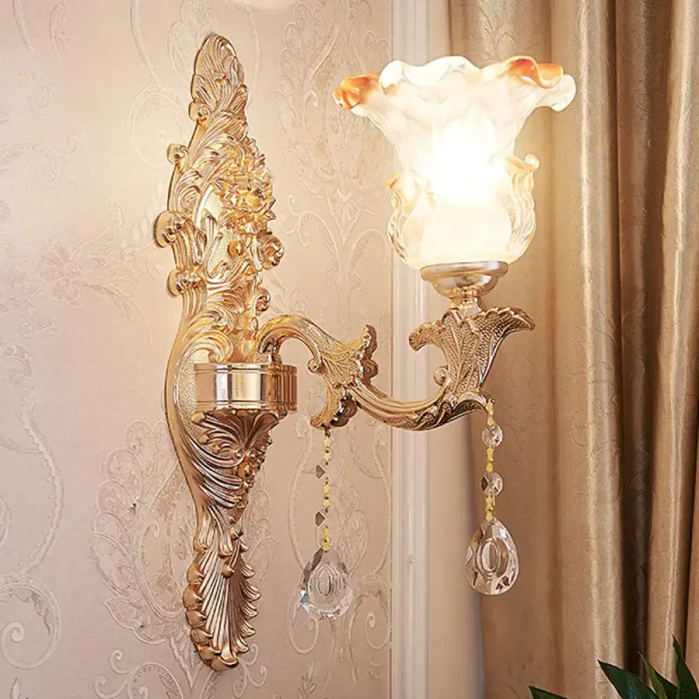 Gold Crystal Scrolled Arm Wall Sconce