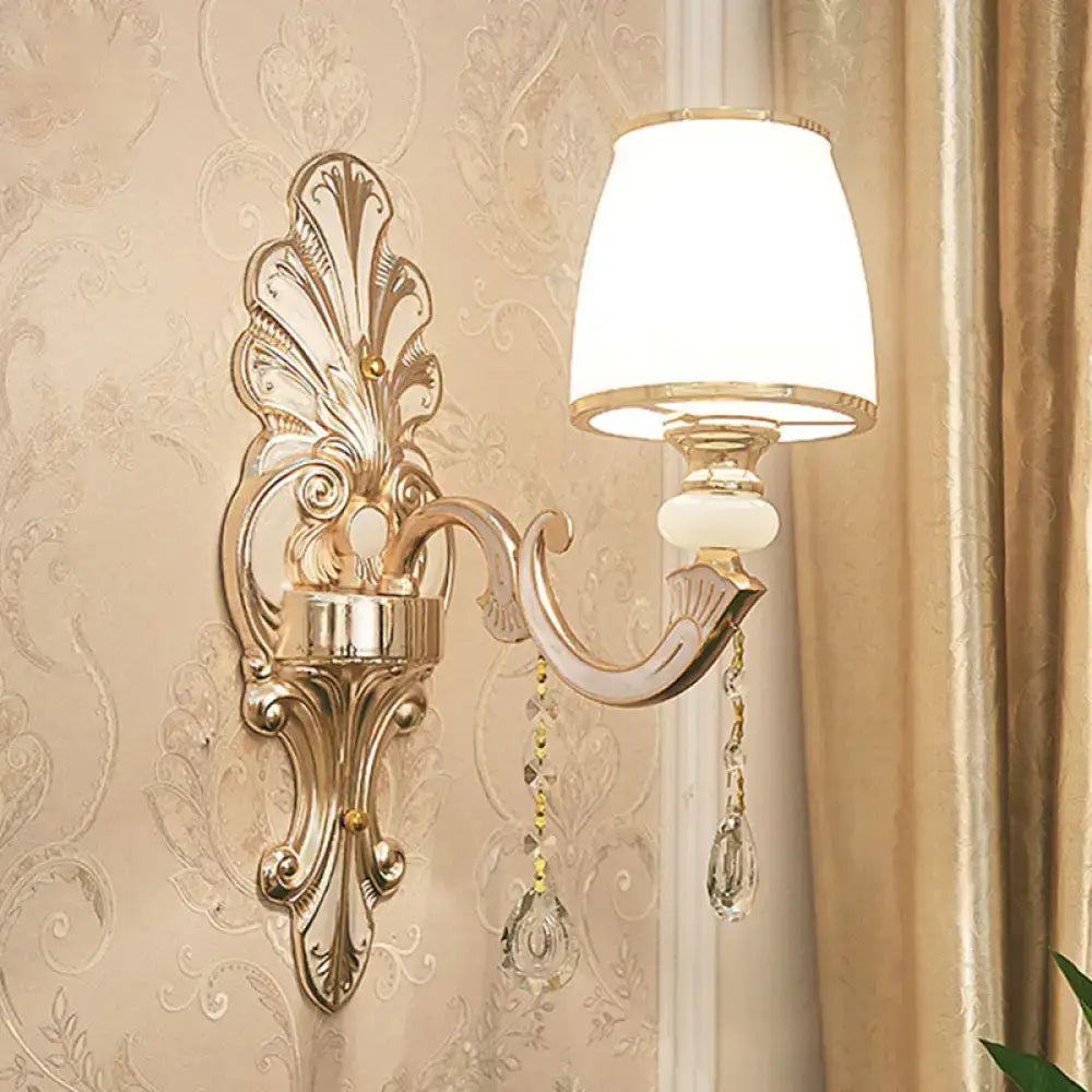 Gold Crystal Scrolled Arm Wall Sconce
