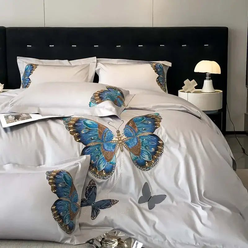 Gray Butterfly Bedding Set