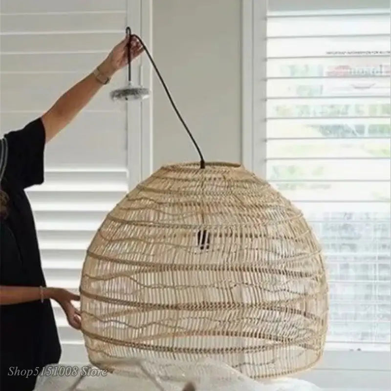 Beige Rattan Wave Pendant