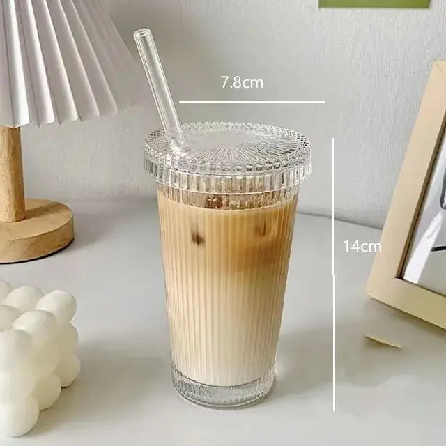 Ribbed Glass Straw Cup