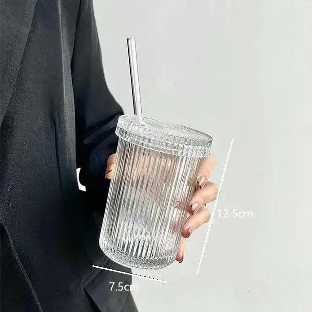 Ribbed Glass Straw Cup