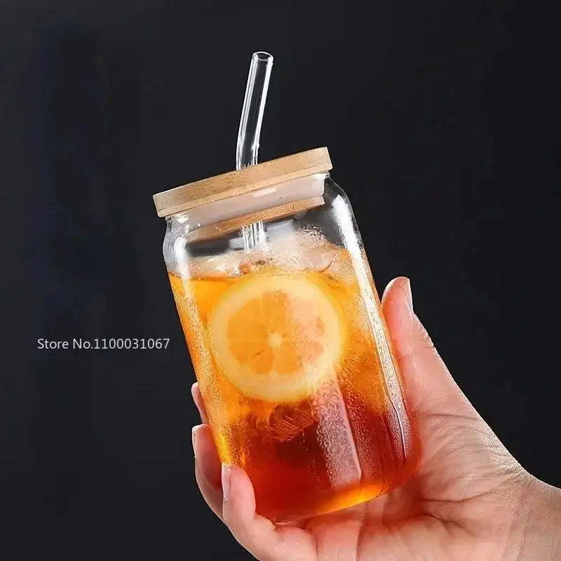 Ribbed Glass Straw Cup
