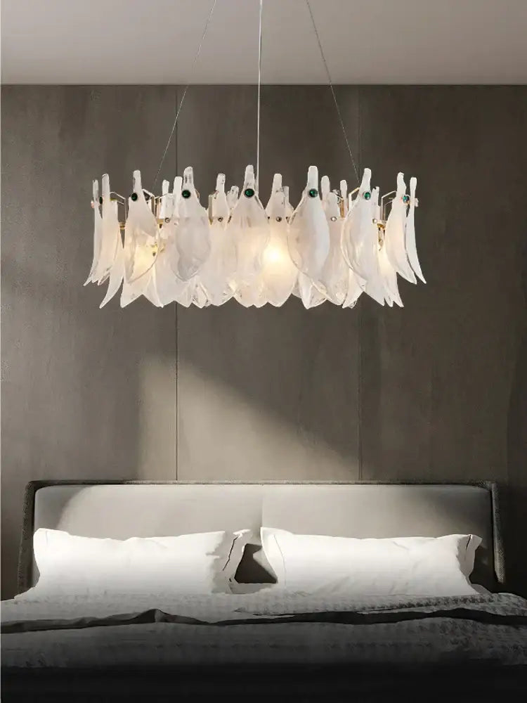 White Feather Glass Chandelier